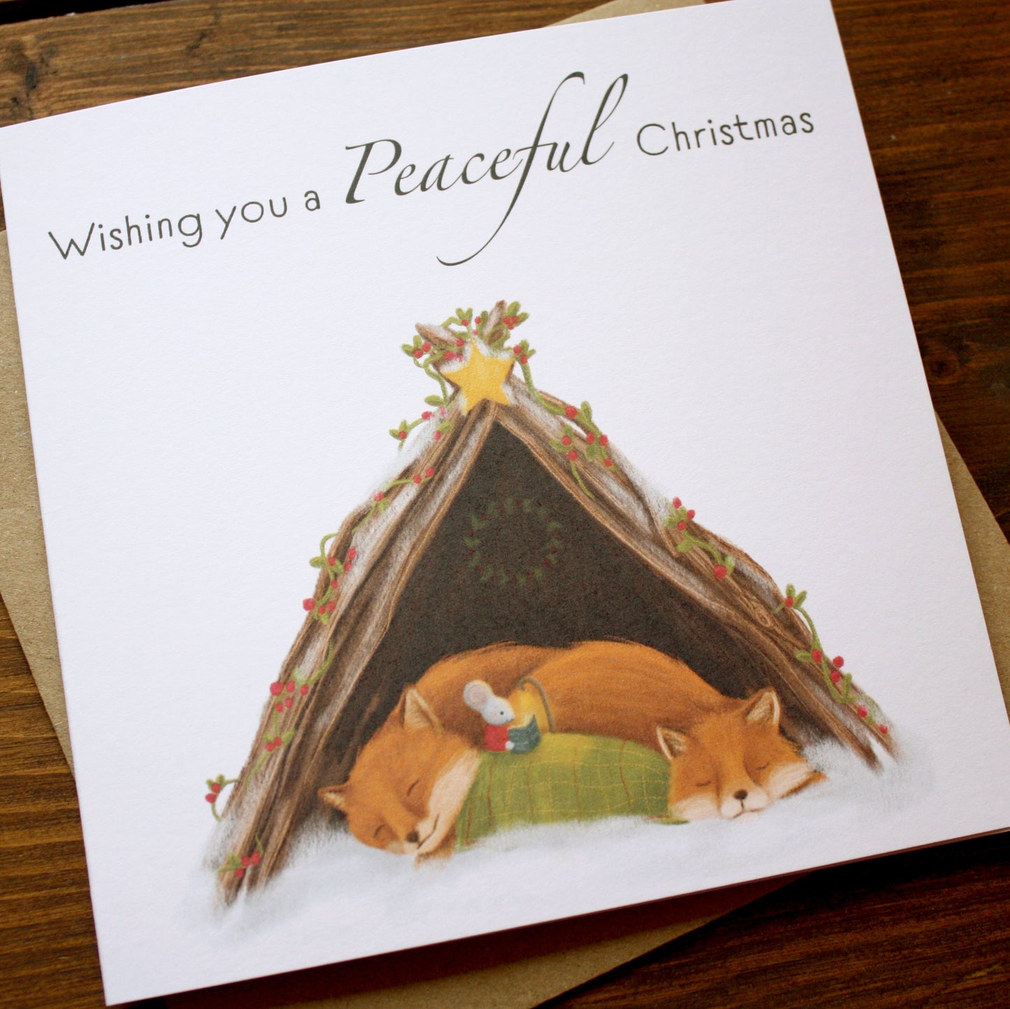 'Wishing you a Peaceful Christmas' Mouse & Foxes Christmas Card