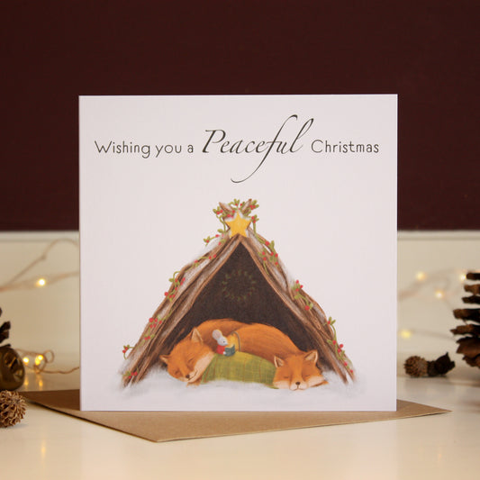 'Wishing you a Peaceful Christmas' Mouse & Foxes Christmas Card