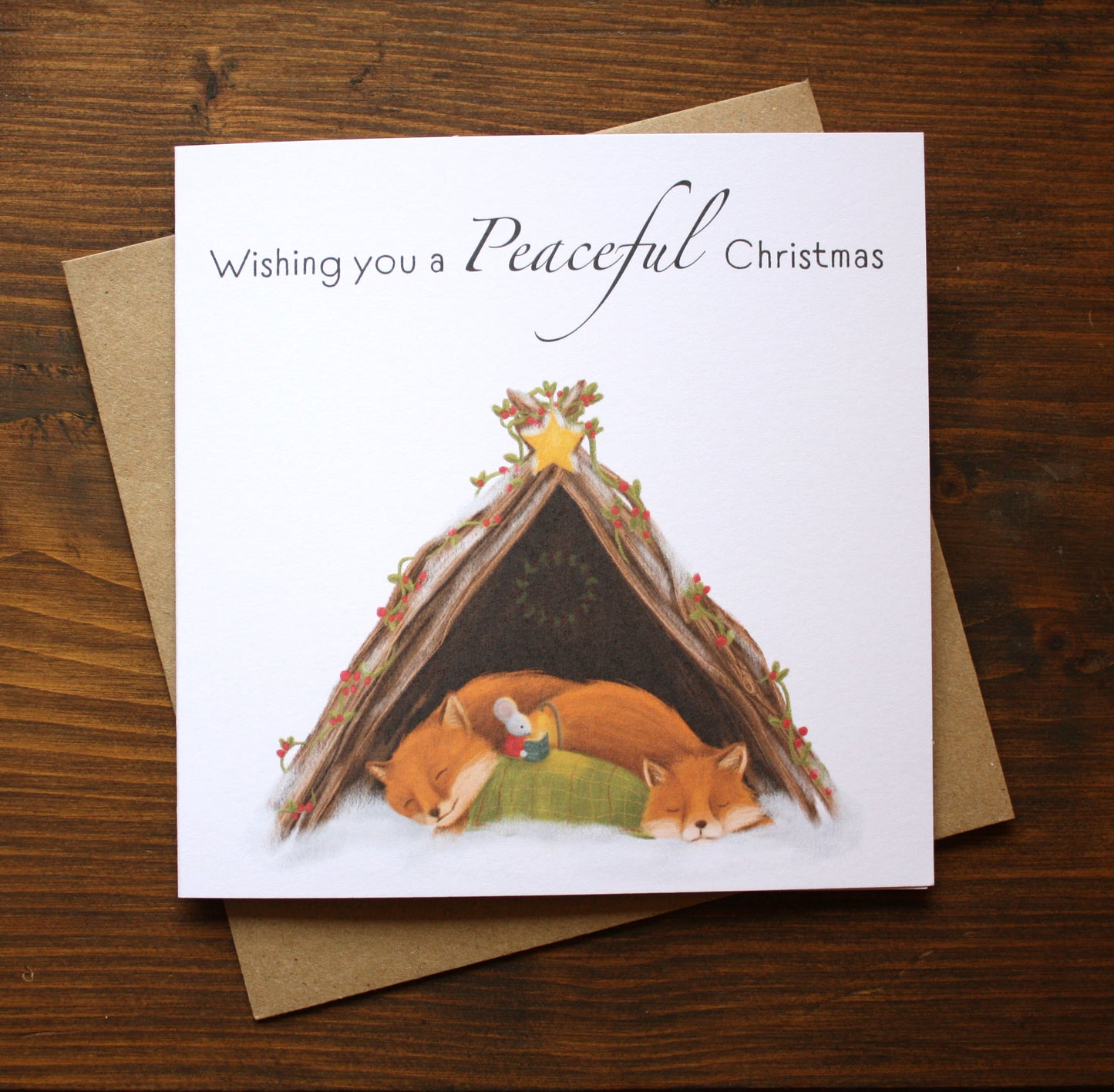 'Wishing you a Peaceful Christmas' Mouse & Foxes Christmas Card