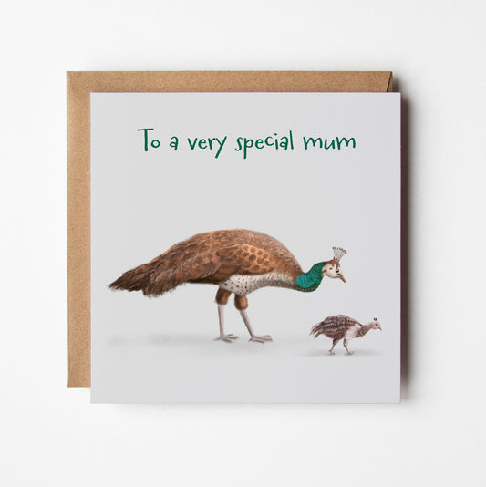 To a Very Special Mum Illustrated Peacocks Greeting Card