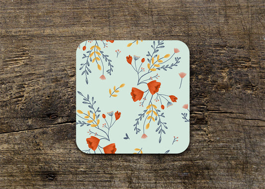 Poppy Floral Gloss Coaster (Single) - END OF LINE SALE