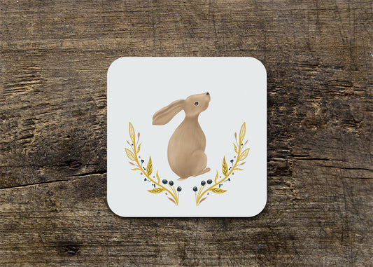 Rabbit Illustrated Gloss Coaster (Single) - END OF LINE SALE