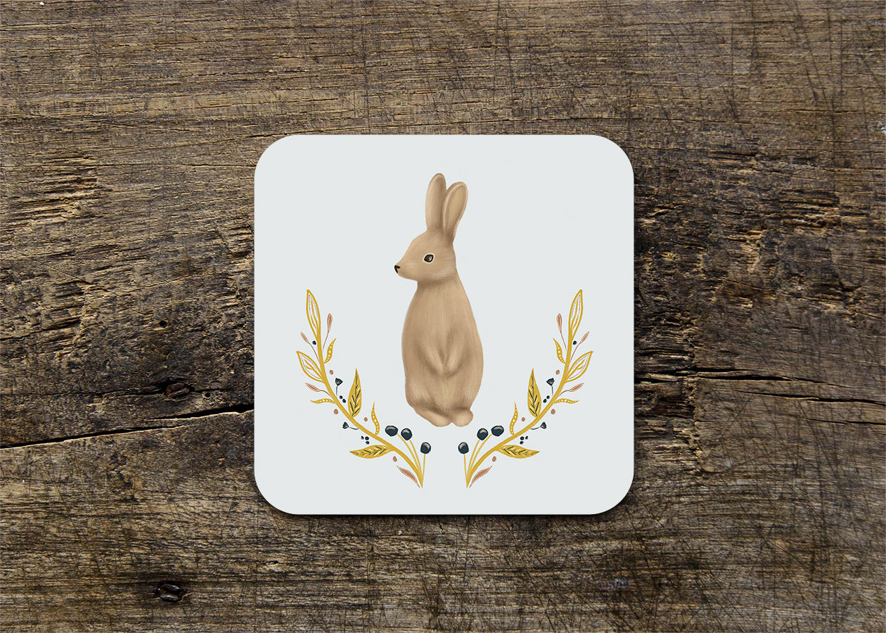 Rabbit Illustrated Gloss Coaster (Single) - END OF LINE SALE