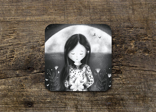 Girl & Moon Illustrated Gloss Coaster (Single) - END OF LINE SALE