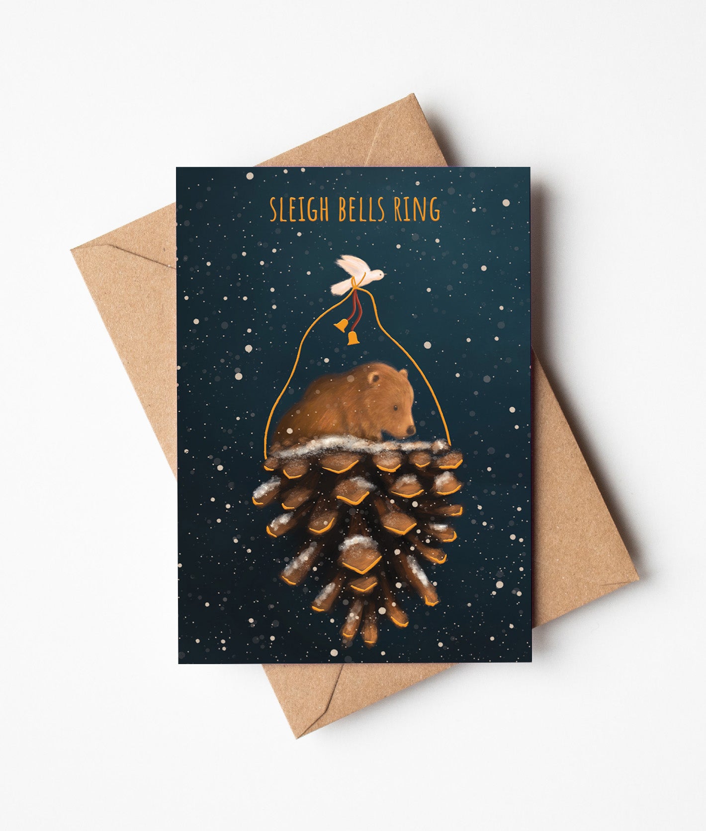Sleigh Bells Ring Bear & Bird Christmas Greeting Card     