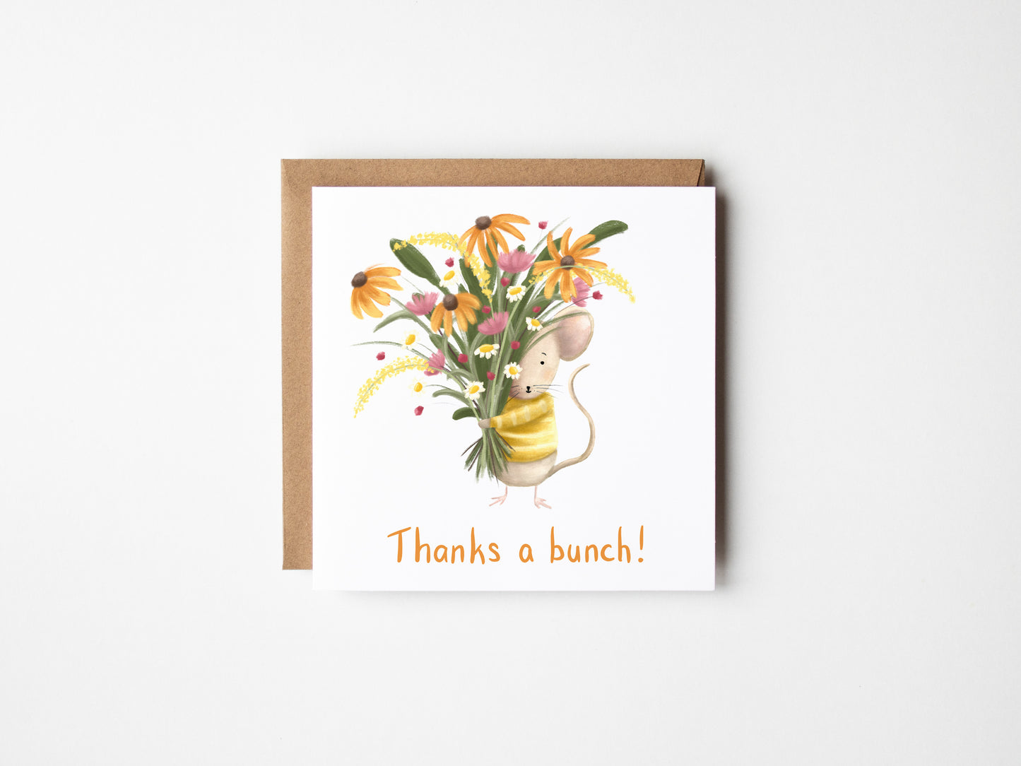 Thanks a Bunch Mouse & Flowers Greeting Card