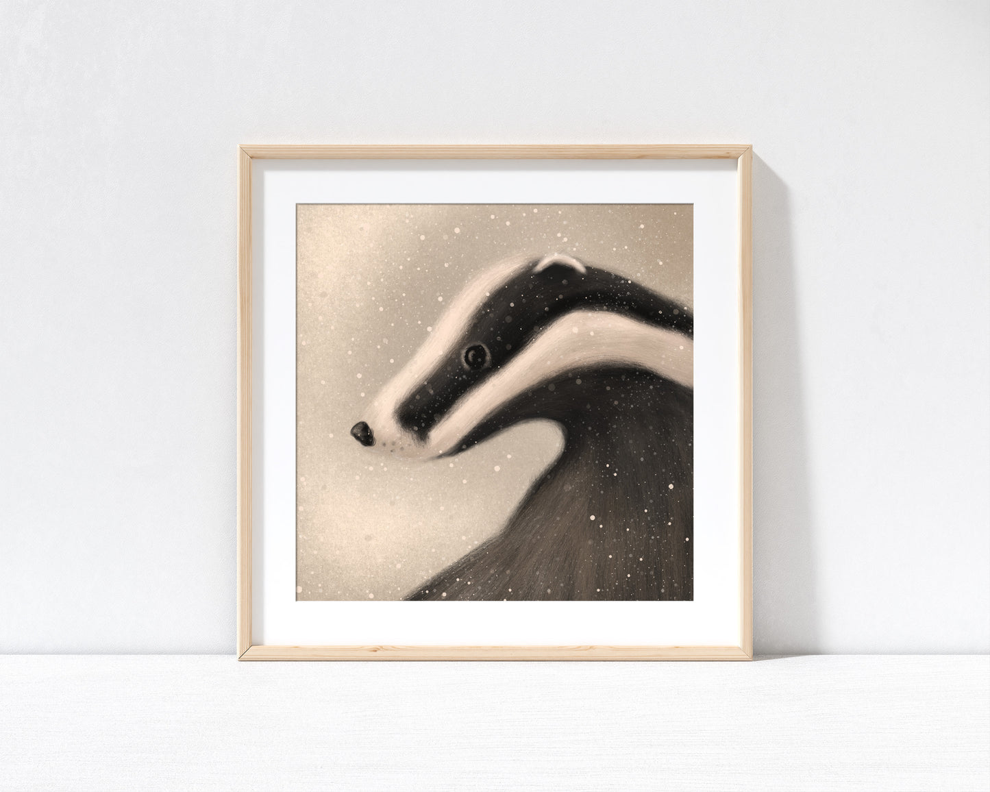 Winter Badger Print with 9" x 9" Mount (Unframed)