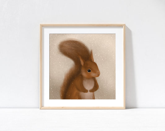 Winter Squirrel Print with 9" x 9" Mount (Unframed)