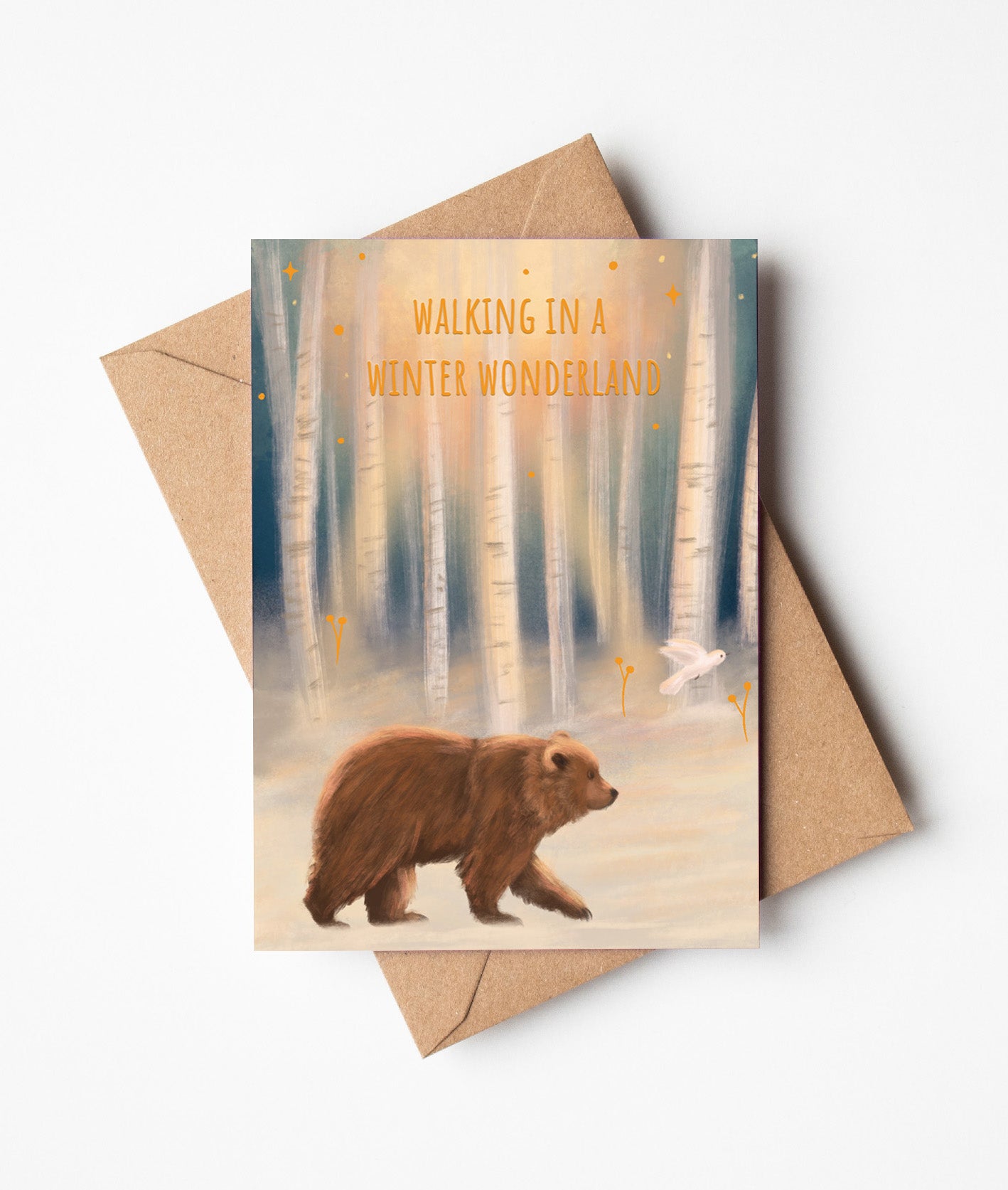 Winter Wonderland Bear & Bird Christmas Greeting Card    