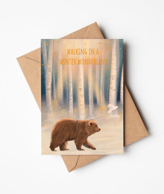 Winter Wonderland Bear & Bird Christmas Greeting Card    