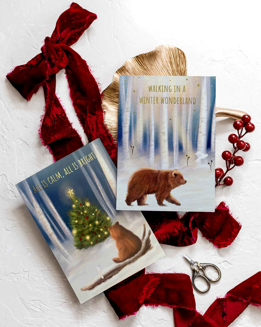 Calm & Bright Bear & Bird Christmas Greeting Card    