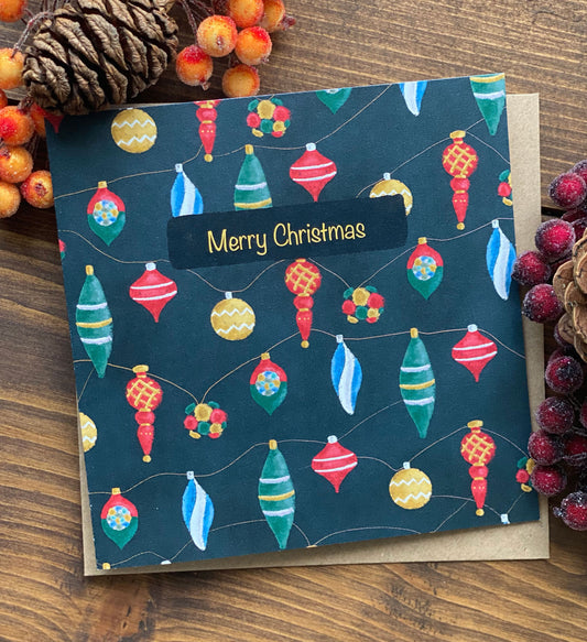 Retro Baubles Illustrated Christmas Card