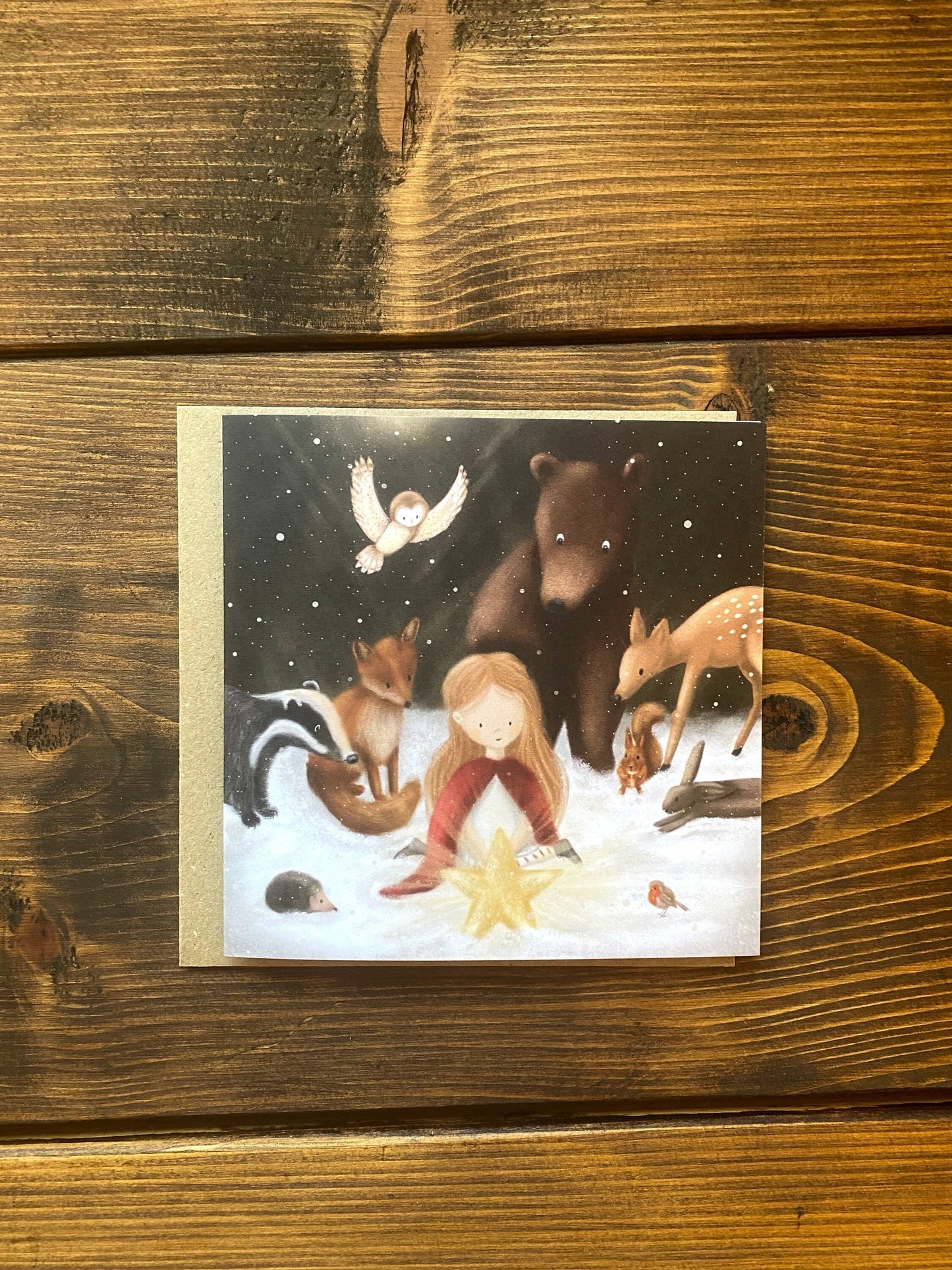 Girl & Woodland Animals Christmas Card