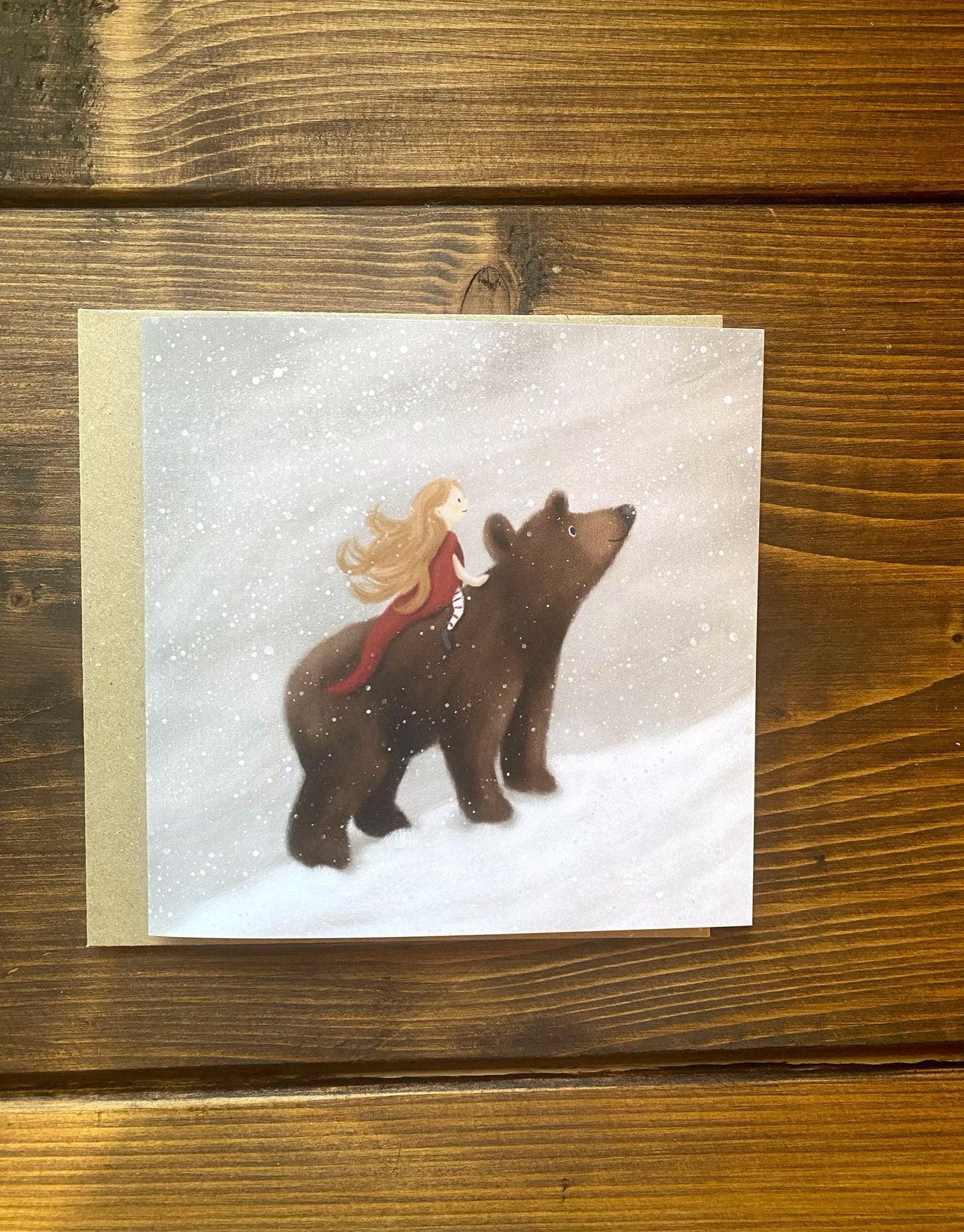 Girl & Bear Snow Journey Christmas Card
