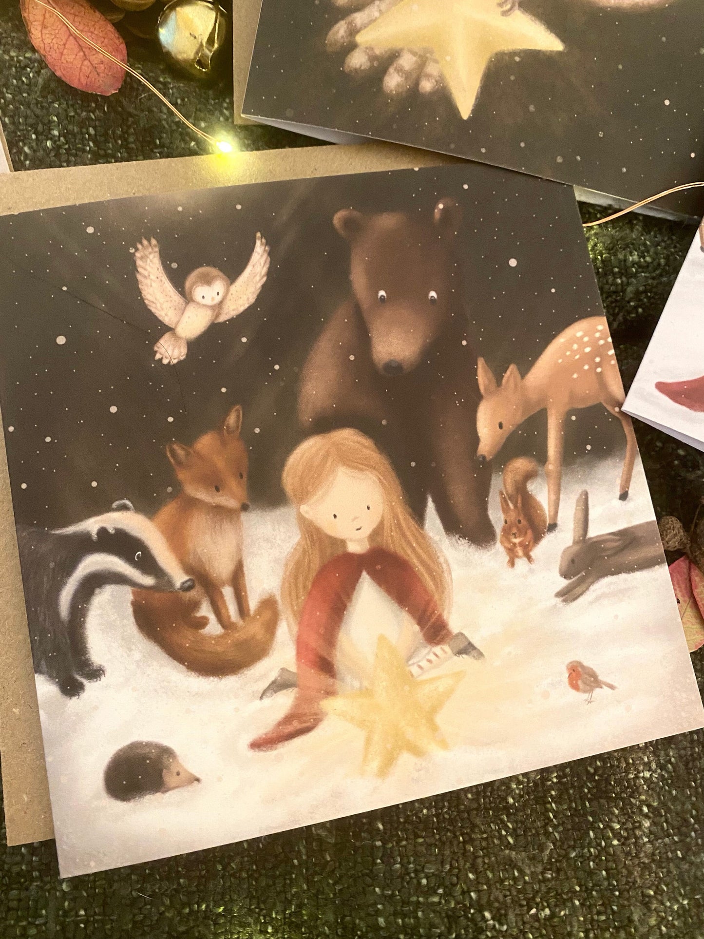 Girl & Woodland Animals Christmas Card