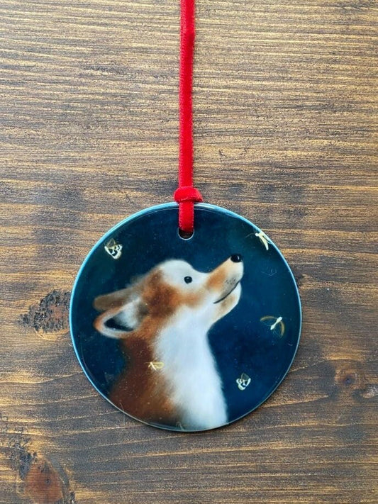 Fox & Moths Ceramic Hanging Ornament