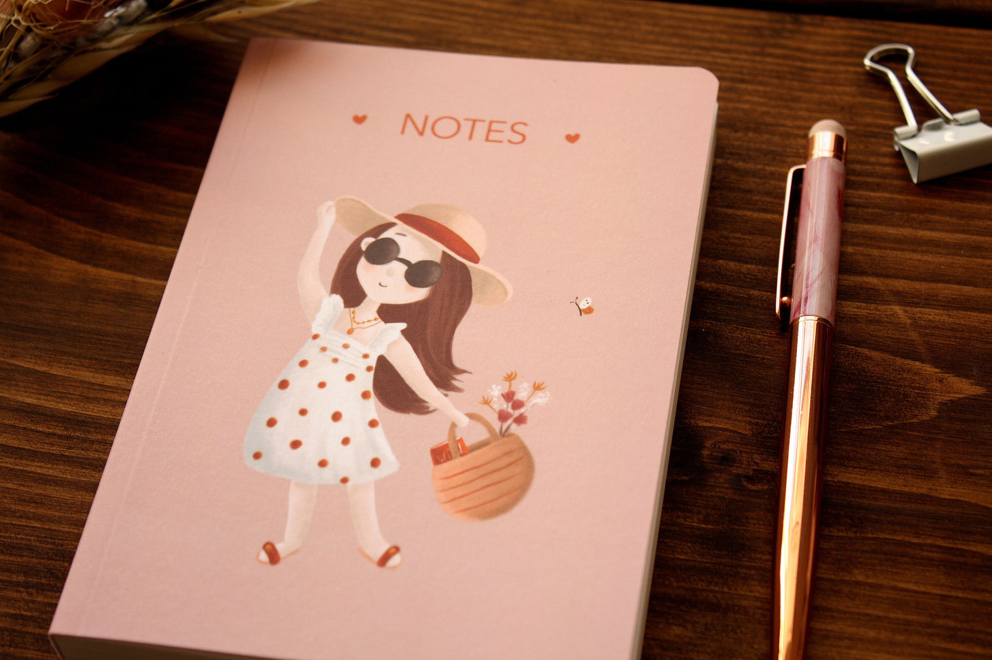 Luxury A6 Lined Sunhat Girl Pink Notebook