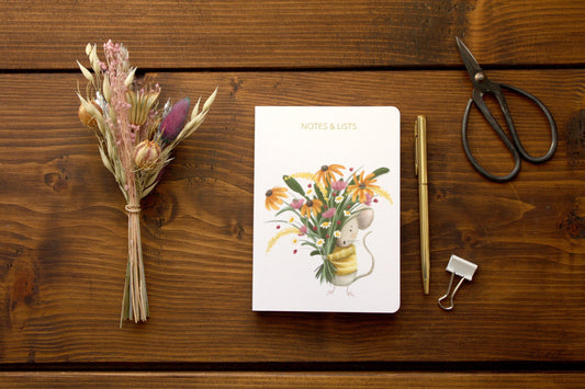 Luxury A6 Lined Mouse & Flowers Notebook