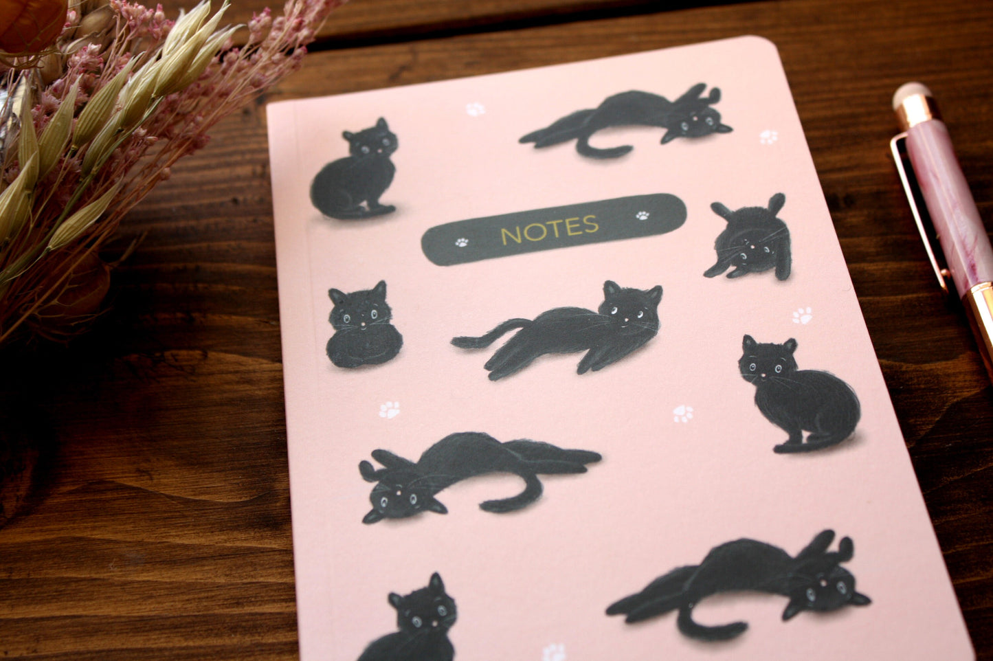 Luxury A6 Lined Black Cats Pink Notebook