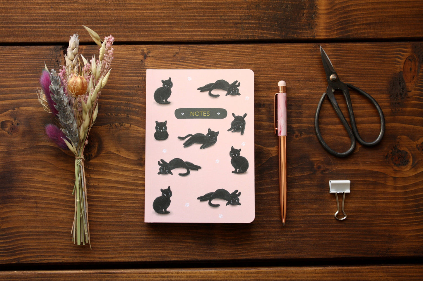 Luxury A6 Lined Black Cats Pink Notebook