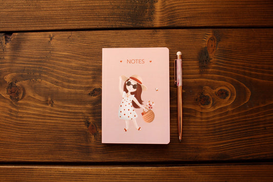 Luxury A6 Lined Sunhat Girl Pink Notebook