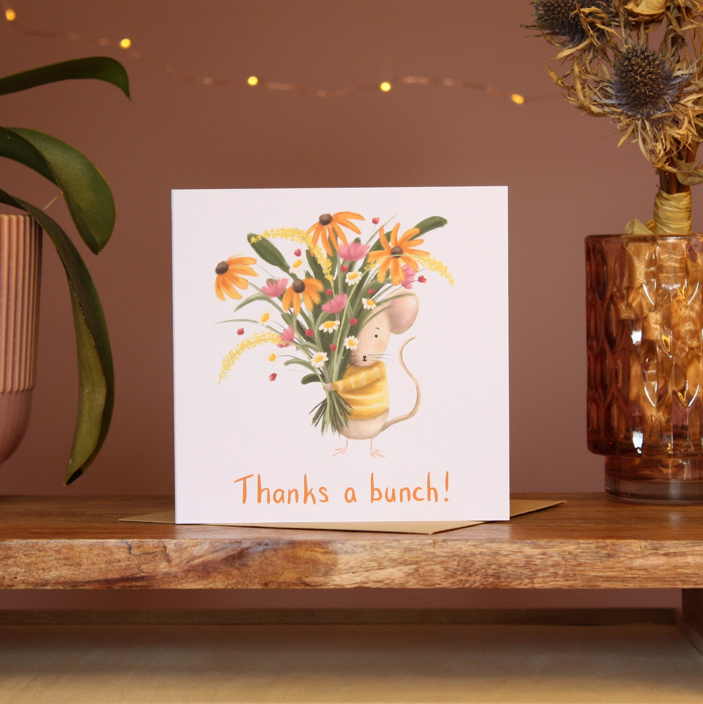 Thanks a Bunch Mouse & Flowers Greeting Card