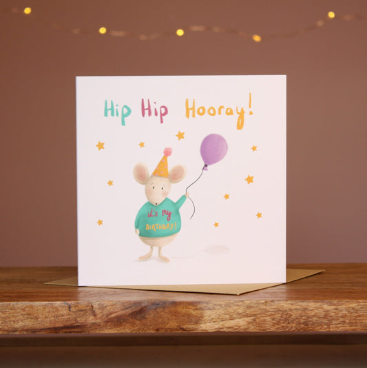 Hip Hip Hooray Mouse Birthday Card
