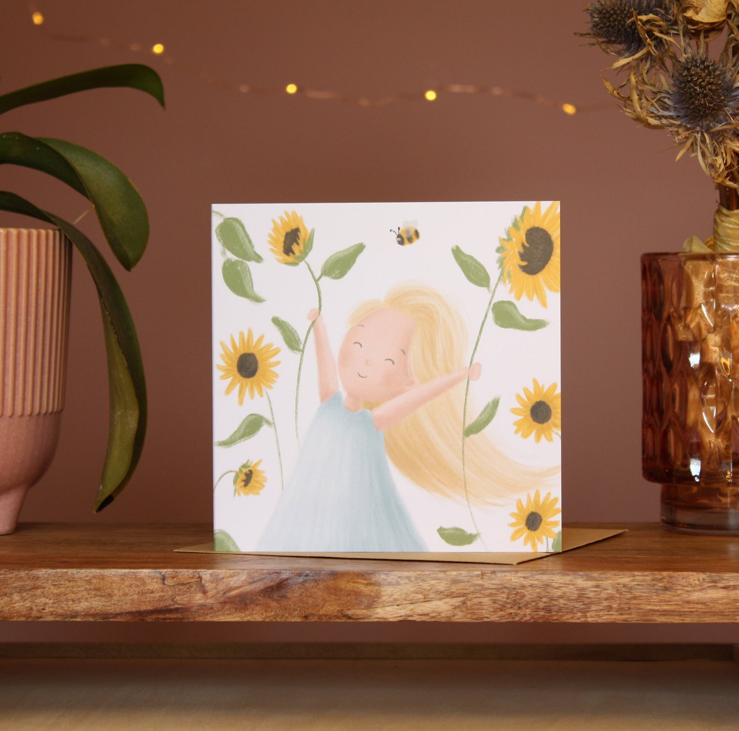 Girl & Sunflowers Greetings Card for all Occasions - OLD CARD STOCK SALE