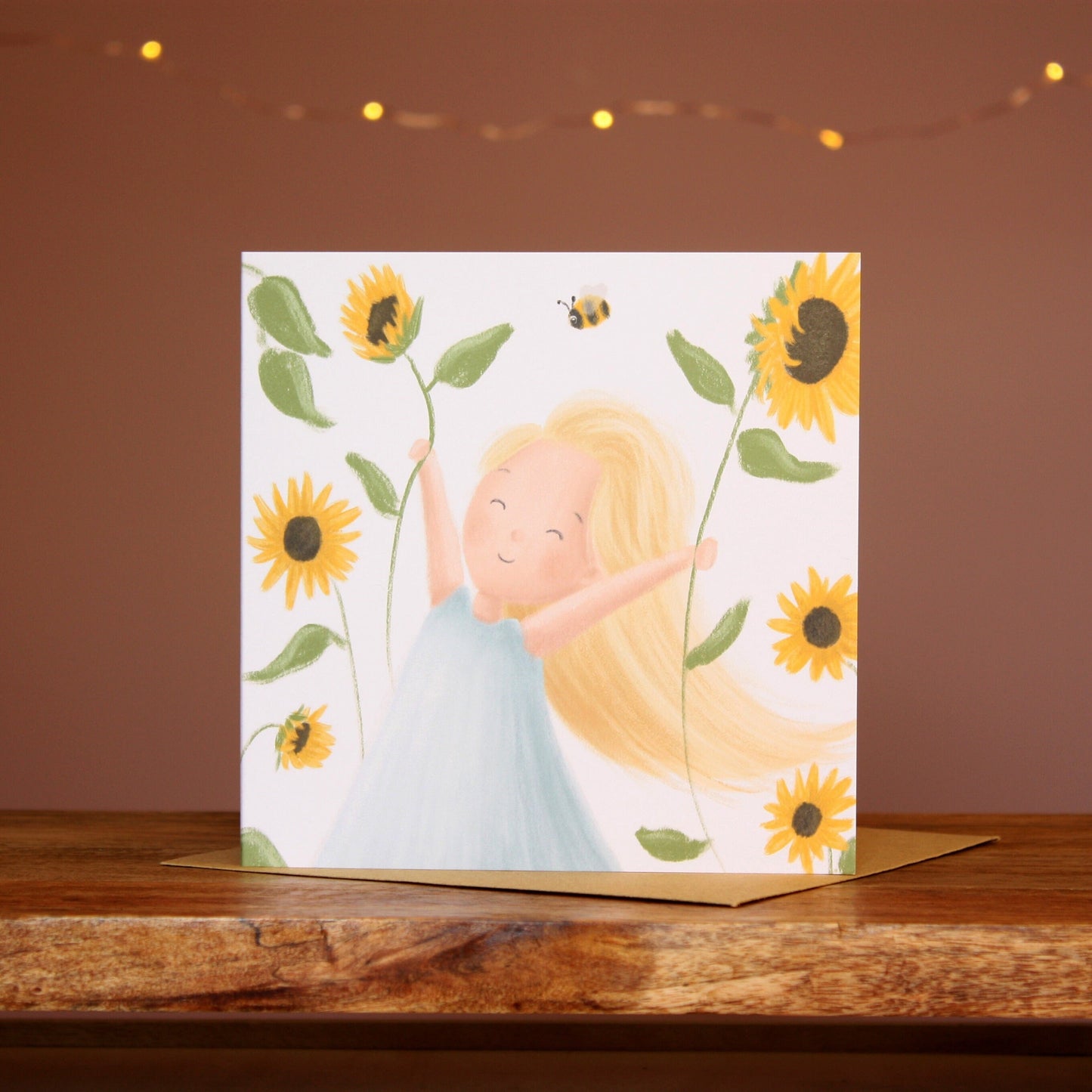 Girl & Sunflowers Greetings Card for all Occasions - OLD CARD STOCK SALE