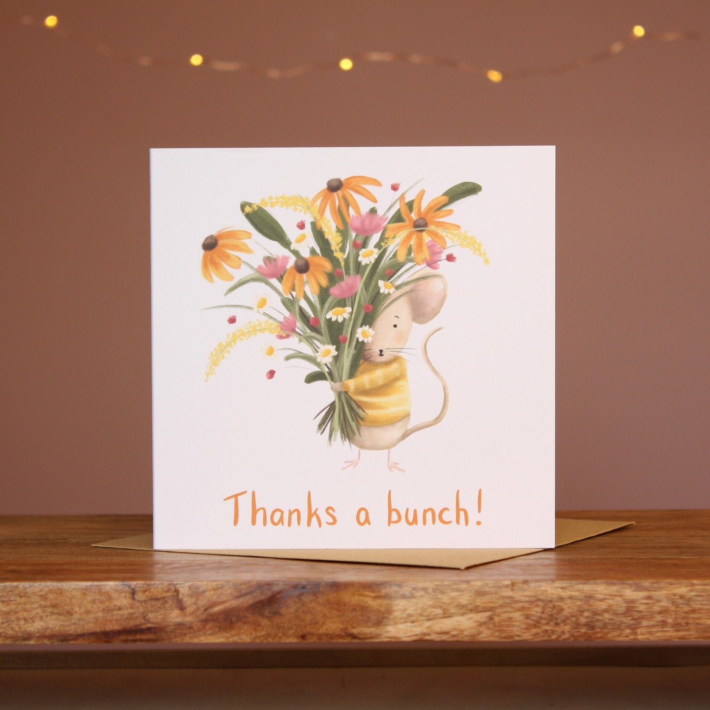 Thanks a Bunch Mouse & Flowers Greeting Card