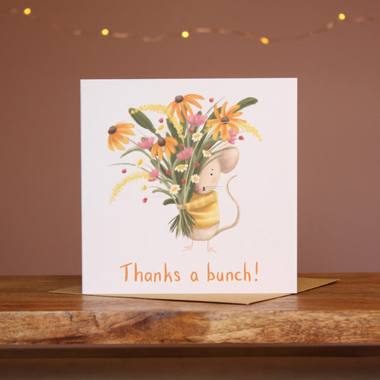 Thanks a Bunch Mouse & Flowers Greeting Card