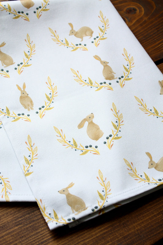Rabbit & Floral Motif Tea Towel