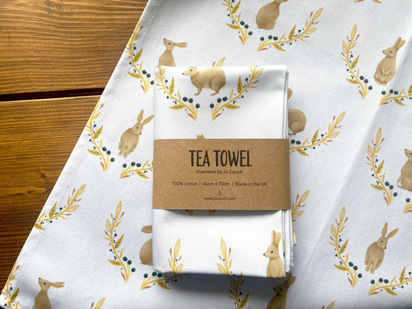 Rabbit & Floral Motif Tea Towel