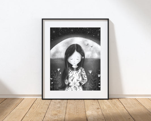 Girl & Moon Print with 14" x 11" Mount (Unframed)