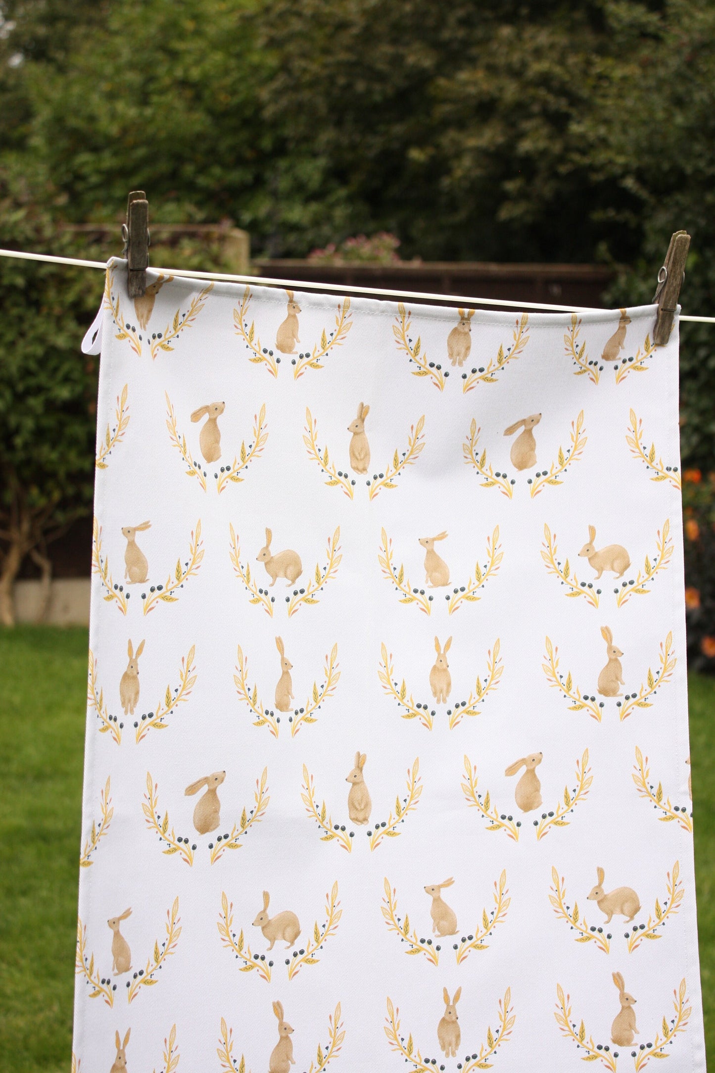 Rabbit & Floral Motif Tea Towel