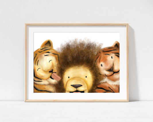 Lion & Tigers Print with 16" x 12" Mount  (Unframed)