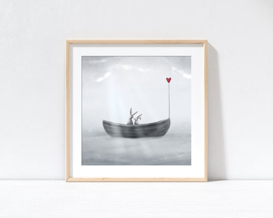 Love Boat Rabbit Print with 9" x 9" Mount (Unframed)