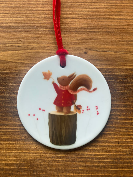 Autumn Squirrel Woodland Animals Ceramic Hanging decorations (single ornament)  - END OF LINE SALE