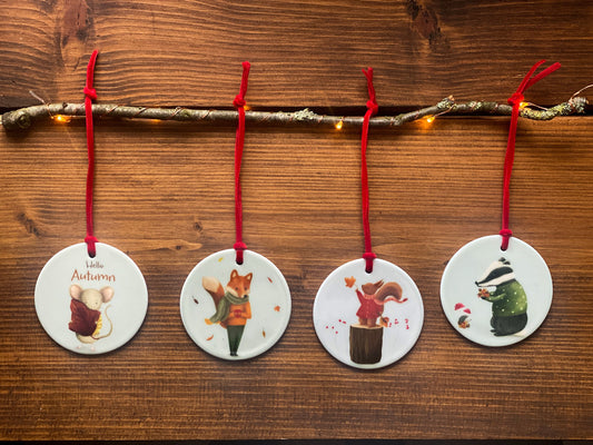 Autumn Woodland Animals Ceramic Hanging decorations (full set or single ornament)