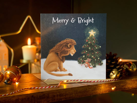 'Merry & Bright' Lion & Mouse Christmas Card