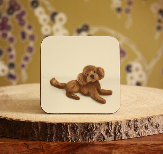 Cockapoo dog illustrated gloss coaster (single) - END OF LINE SALE