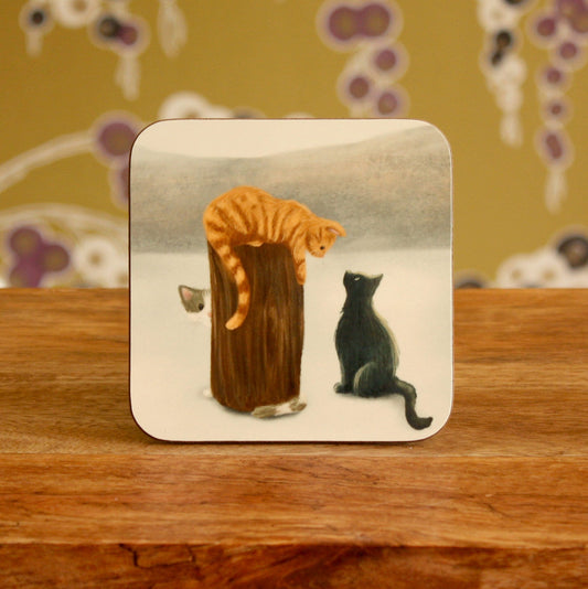 Cats illustrated gloss coaster (single), animal coaster, new home gift, cute cat, home decor, homeware, gift, kitchen
