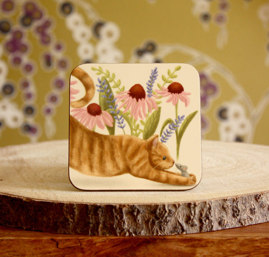 Ginger cat illustrated gloss coaster (single), animal coaster, new home gift, cute cat, home decor, homeware, gift, kitchen