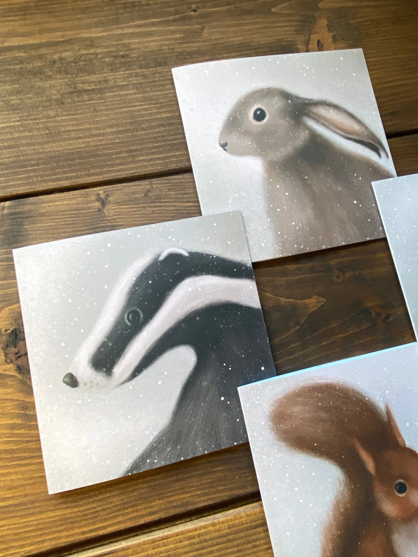 Pack of Four Woodland Animal Winter Greeting Cards