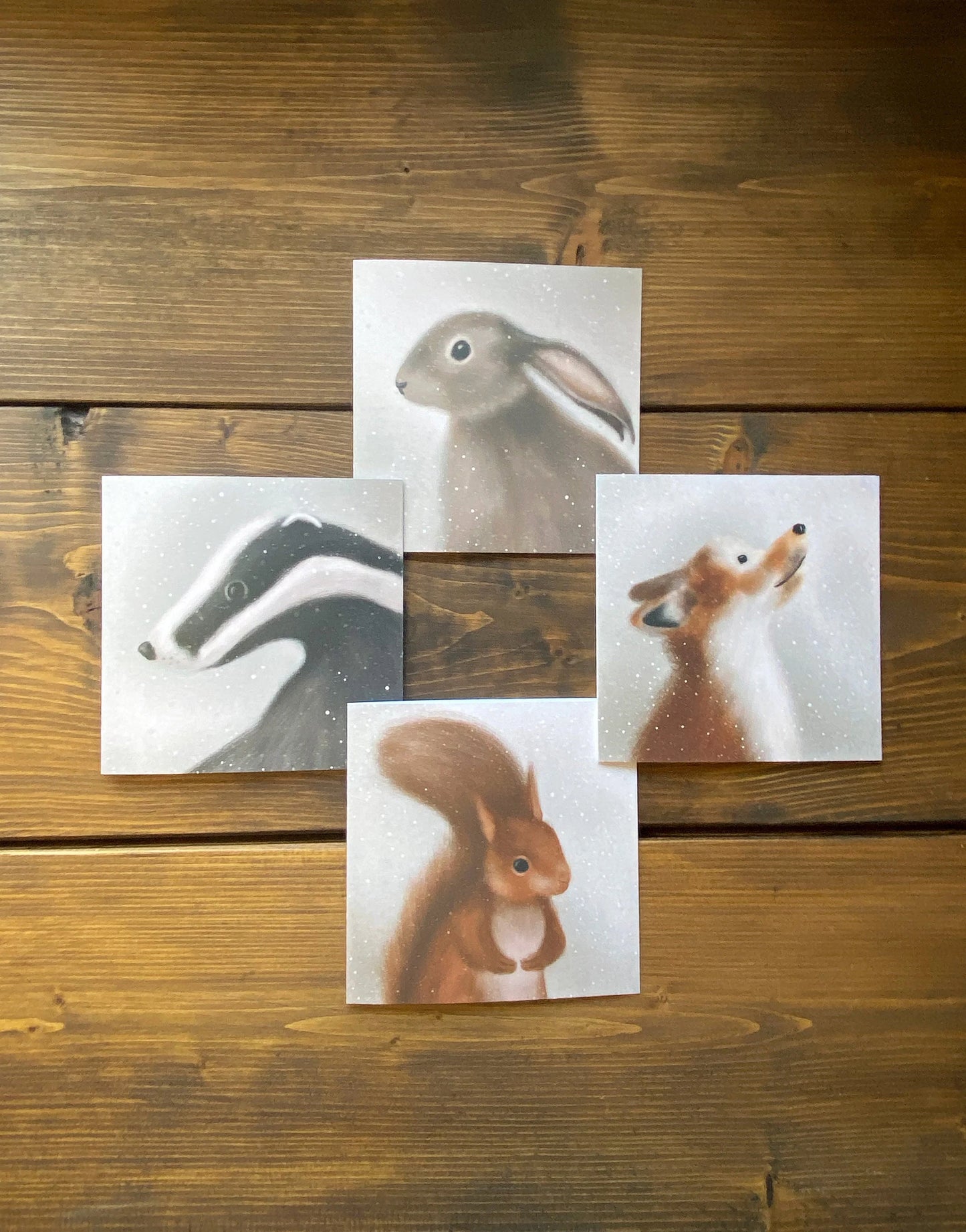 Pack of Four Woodland Animal Winter Greeting Cards