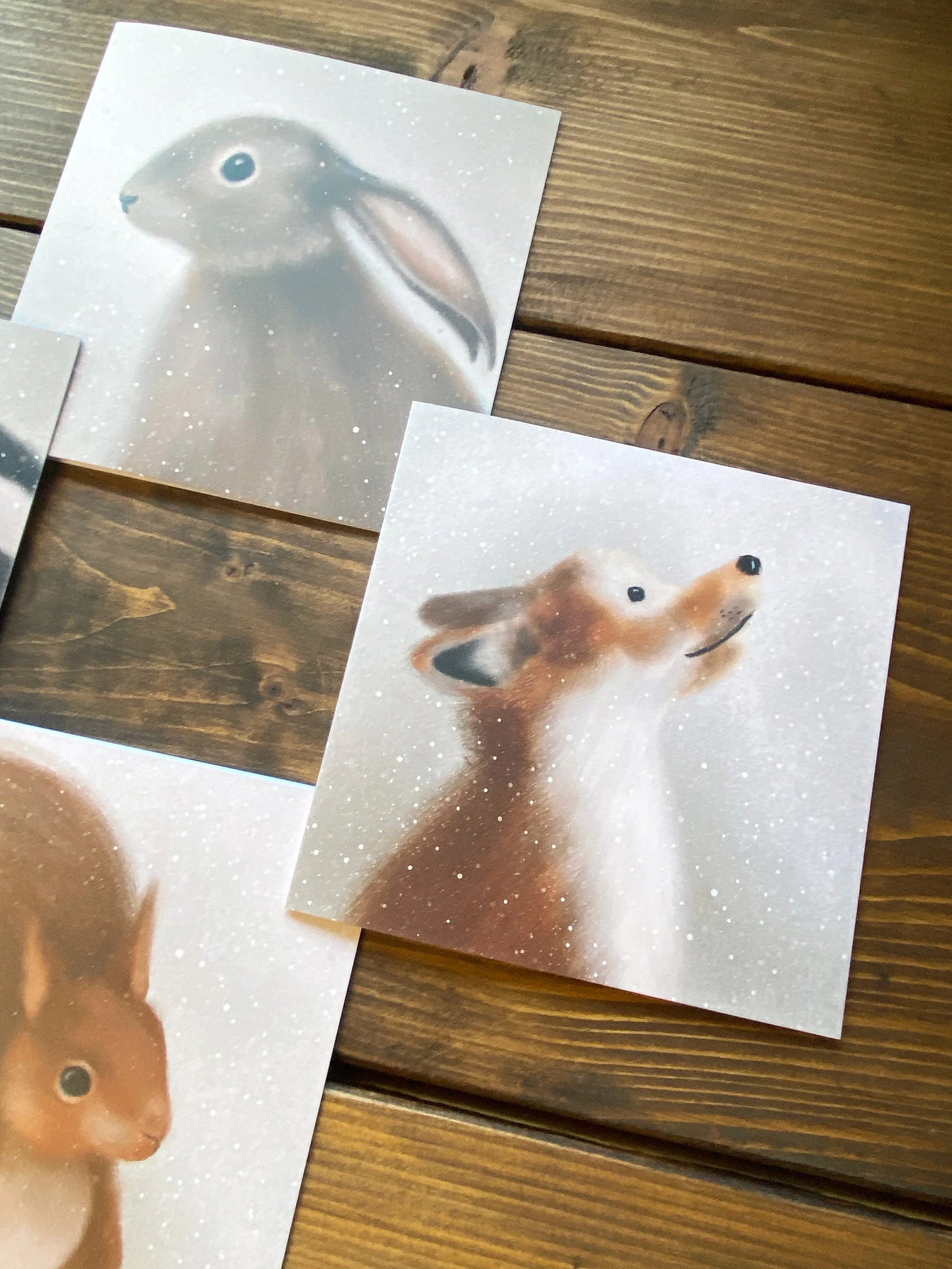 Pack of Four Woodland Animal Winter Greeting Cards