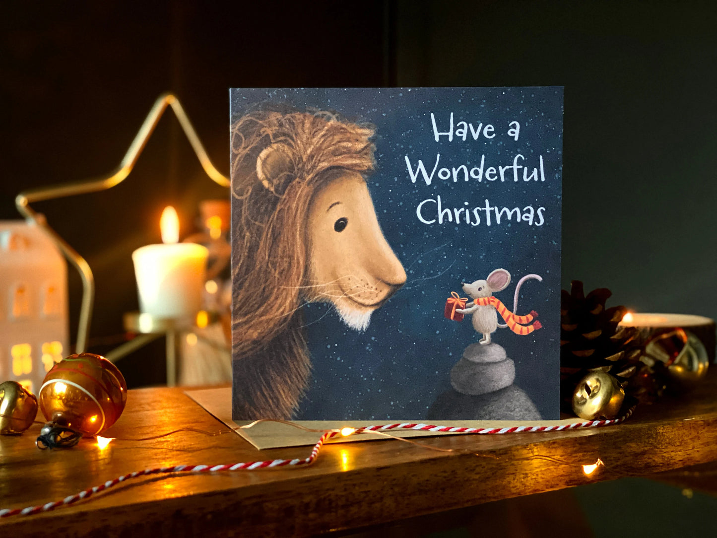 Pack of Four Lion & Mouse Christmas Cards