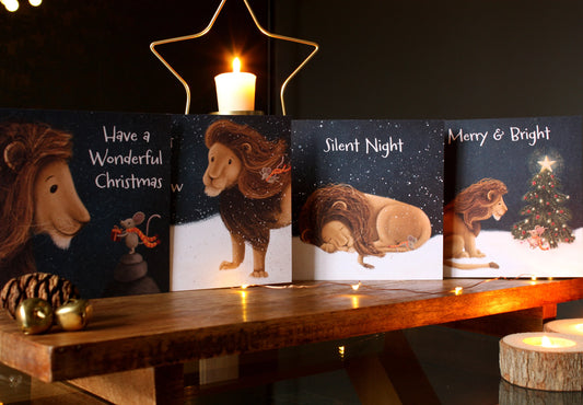 Pack of Four Lion & Mouse Christmas Cards