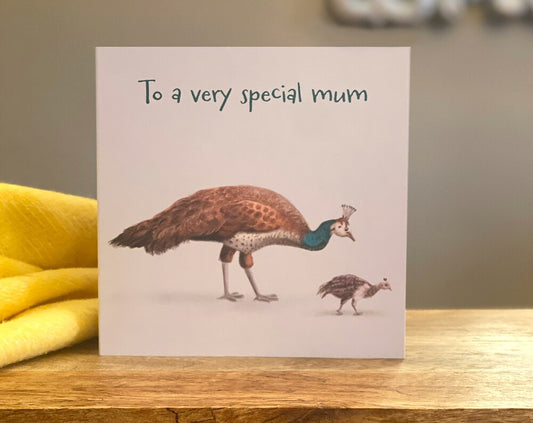 To a very special mum illustrated peacock card